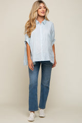 Light Blue Striped Dolman Button Down Maternity Top