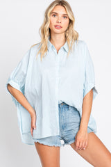 Light Blue Striped Dolman Button Down Maternity Top