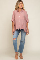 Red Striped Dolman Button Down Maternity Top