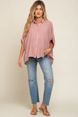 Red Striped Dolman Button Down Maternity Top