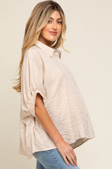 Beige Striped Dolman Button Down Maternity Top