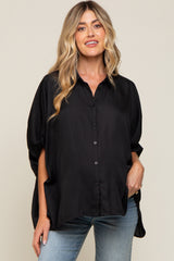 Black Oversized Button Down Maternity Blouse