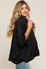 Black Oversized Button Down Maternity Blouse