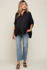 Black Oversized Button Down Maternity Blouse