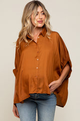 Camel Oversized Button Down Maternity Blouse