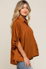 Camel Oversized Button Down Maternity Blouse