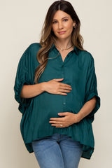 Green Oversized Button Down Maternity Blouse