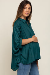 Green Oversized Button Down Maternity Blouse