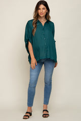 Green Oversized Button Down Maternity Blouse