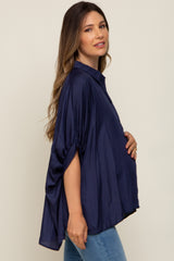 Navy Oversized Button Down Maternity Blouse