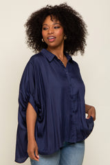 Navy Oversized Button Down Blouse