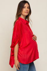 Red Oversized Button Down Maternity Blouse