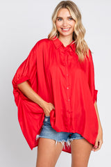 Red Oversized Button Down Blouse