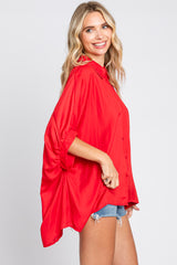 Red Oversized Button Down Blouse