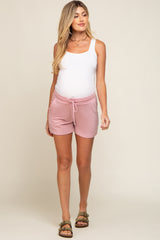 Pink Drawstring Terry Cloth Maternity Shorts