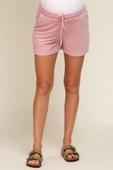 Pink Drawstring Terry Cloth Maternity Shorts