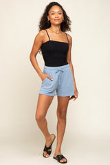 Light Blue Drawstring Terry Cloth Maternity Shorts