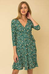 Green Floral Nursing Wrap Dress