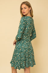 Green Floral Nursing Wrap Dress