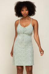 Mint Green V-Neck Front Tie Sleeveless Dress