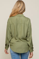 Olive Satin Checkered Button-Down Long Sleeve Maternity Top