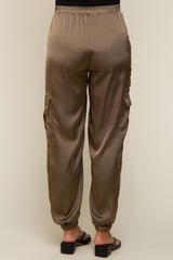 Olive Satin Cargo Maternity Jogger Pants