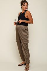 Olive Satin Cargo Maternity Jogger Pants