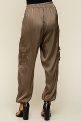 Olive Satin Cargo Jogger Pants