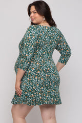 Green Floral Maternity Plus/Nursing Wrap Dress