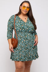 Green Floral Maternity Plus/Nursing Wrap Dress