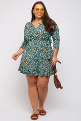 Green Floral Plus Nursing Wrap Dress