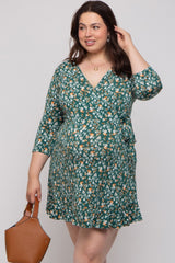 Green Floral Maternity Plus/Nursing Wrap Dress