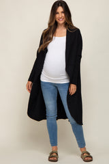 Black Open Front Long Maternity Cardigan