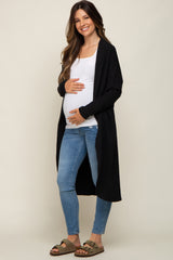 Black Open Front Long Maternity Cardigan