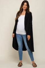 Black Open Front Long Maternity Cardigan