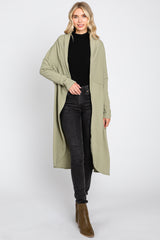 Light Olive Open Front Long Maternity Cardigan