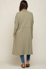 Light Olive Open Front Long Maternity Cardigan