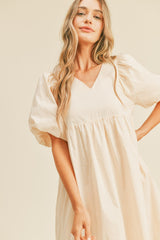 Cream Balloon Sleeve Oversized Midi Dress