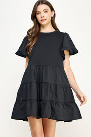 Black Ruffled Tier Short Sleeve Mini Dress