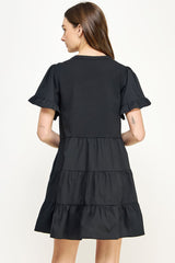 Black Ruffled Tier Short Sleeve Mini Dress