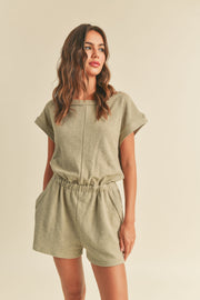 Sage Textured Knitted Romper