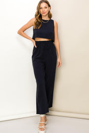 Navy Sleeveless Top And Pants Two-Piece Set