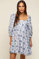 White Floral Puff Sleeve Maternity Dress