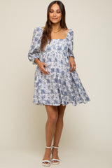 White Floral Puff Sleeve Maternity Dress