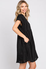 Black Striped Pocketed Maternity Dress