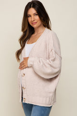 Cream Soft Chunky Chenille Button Front Maternity Cardigan