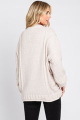 Cream Soft Chunky Chenille Button Front Cardigan