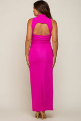 Fuchsia Textured Open Back Maternity Maxi Dress