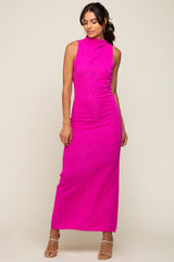 Fuchsia Textured Open Back Maternity Maxi Dress