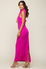 Fuchsia Textured Open Back Maxi Dress